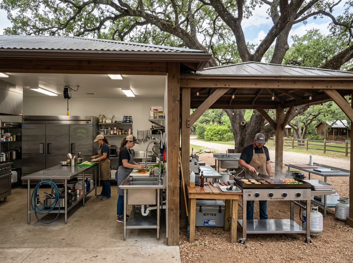 Commercial prep kitchen and outdoor grills