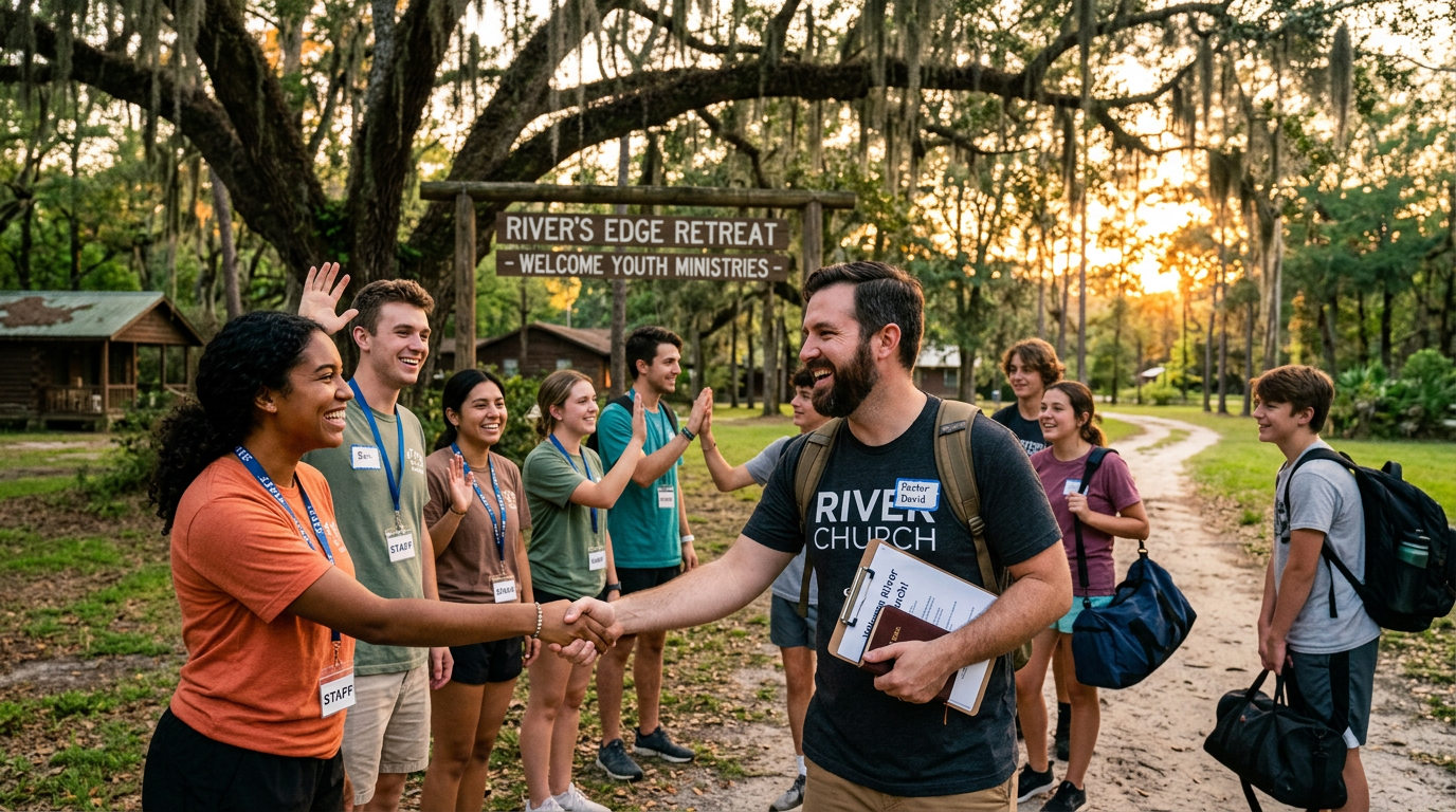 Staff welcoming leaders at Camp Impact